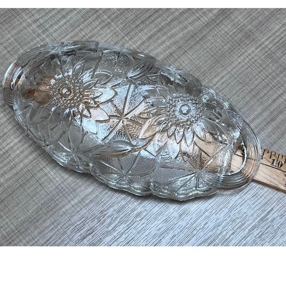 Vtg Retro Sunflower Floral Clear Glass Candy Dish Relish Condiment Jewelry Keys - Picture 7 of 8